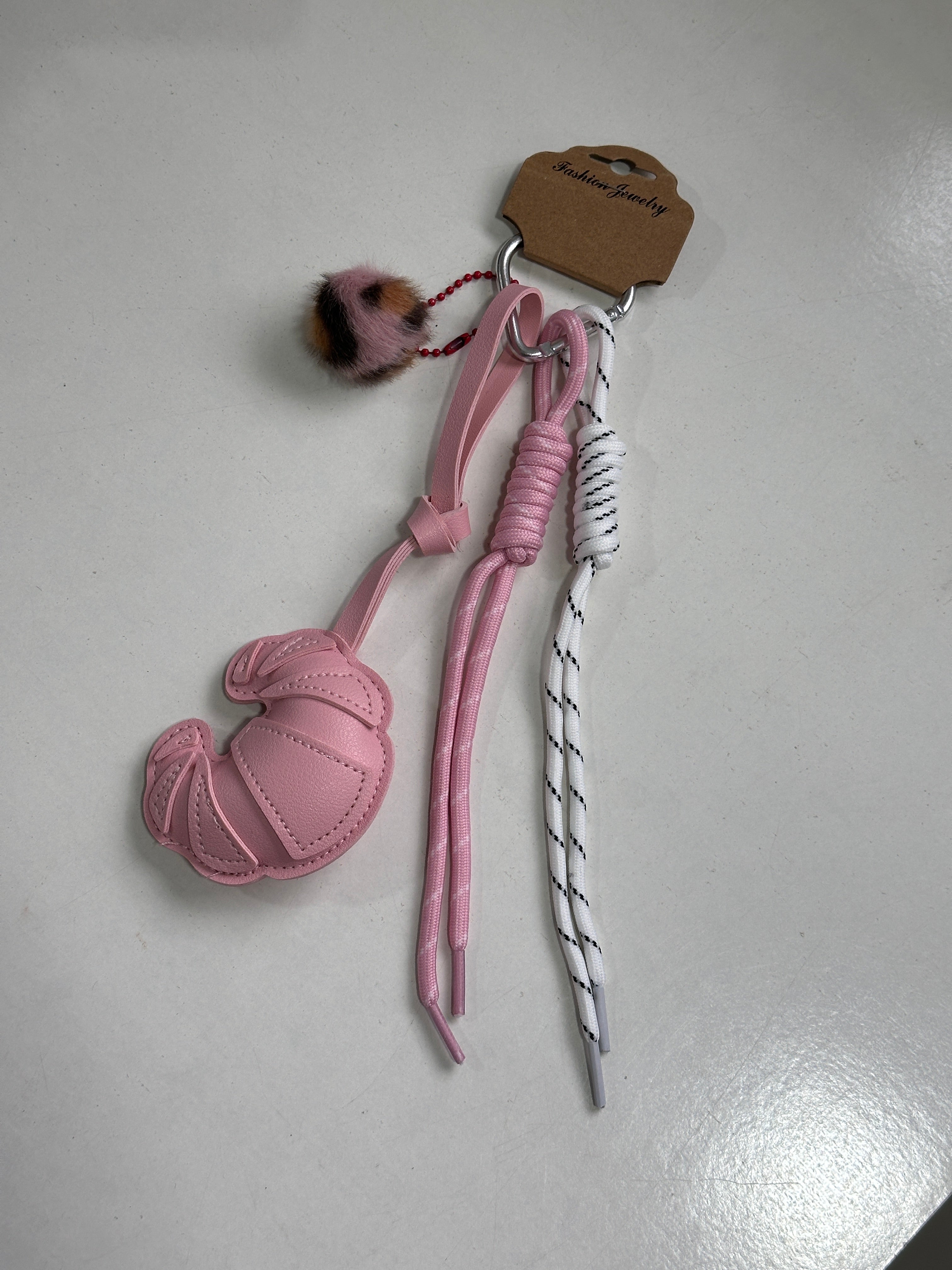 Pink croissant bag charm/ keychain