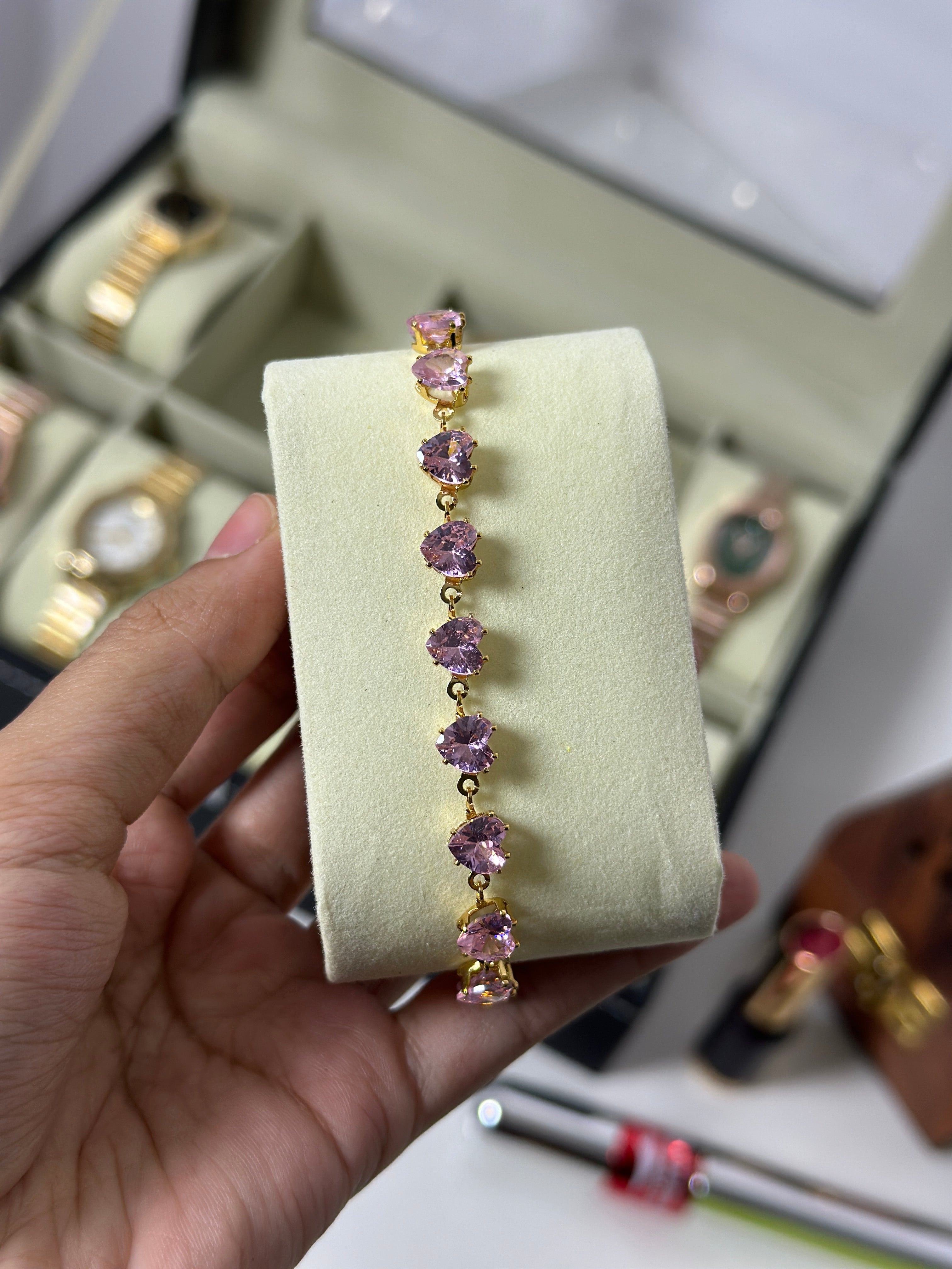 Anti tarnished pink diamond bracelet