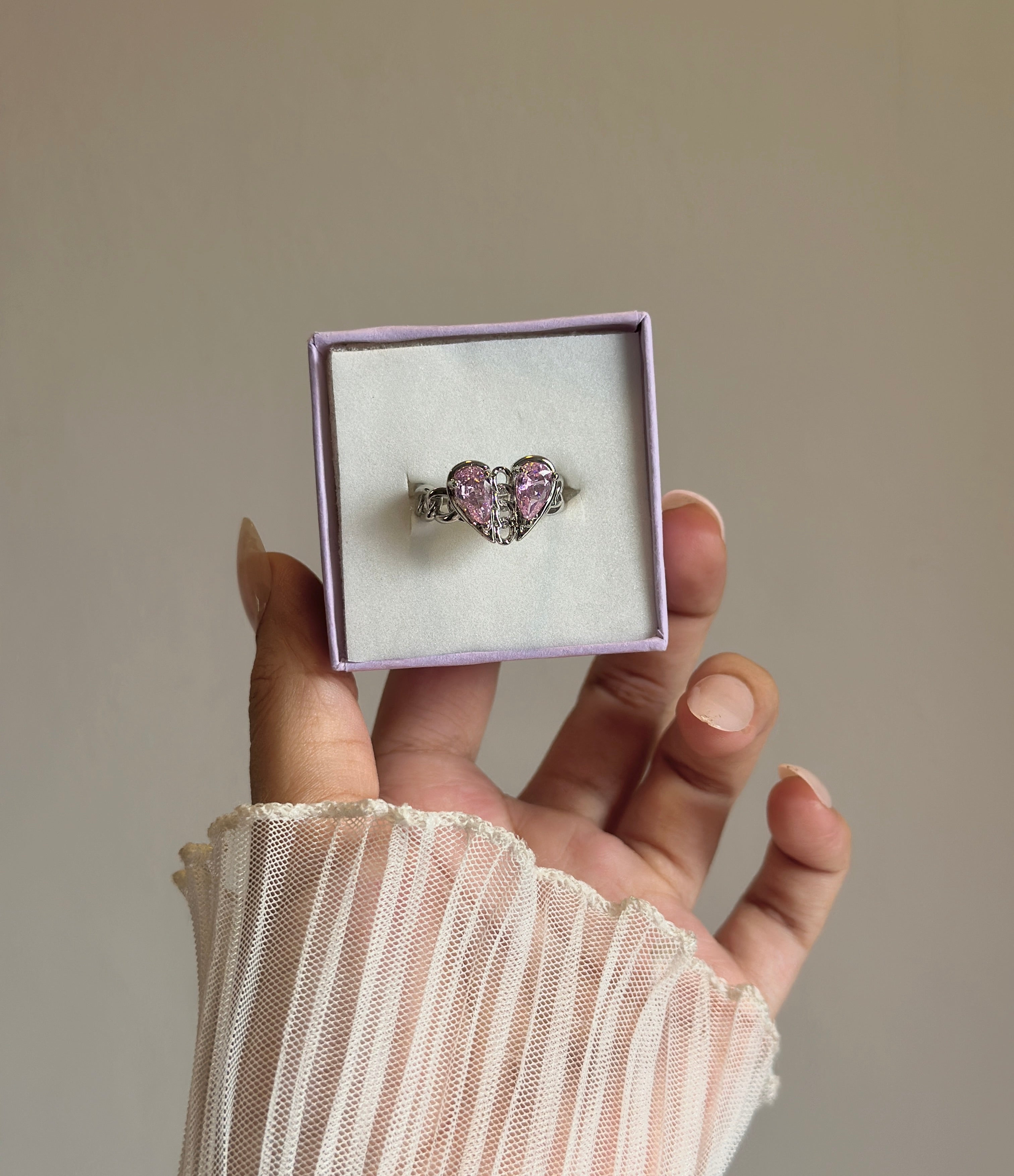 Pink diamond adjustable ring