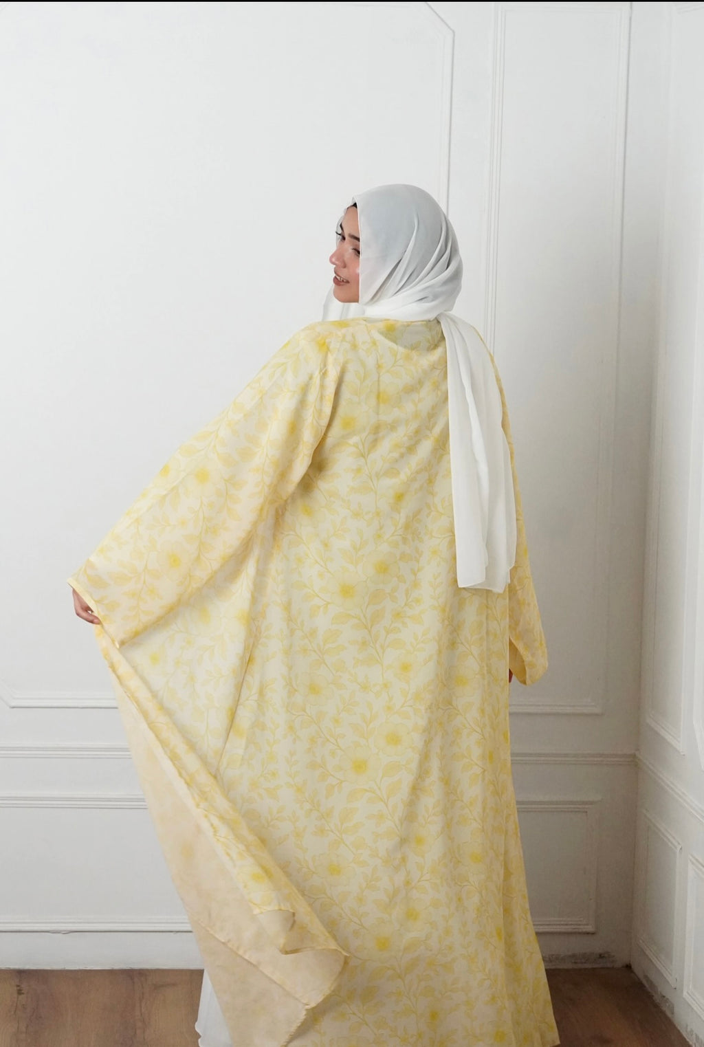 Printed Chiffon Abaya With Inner- Yellow