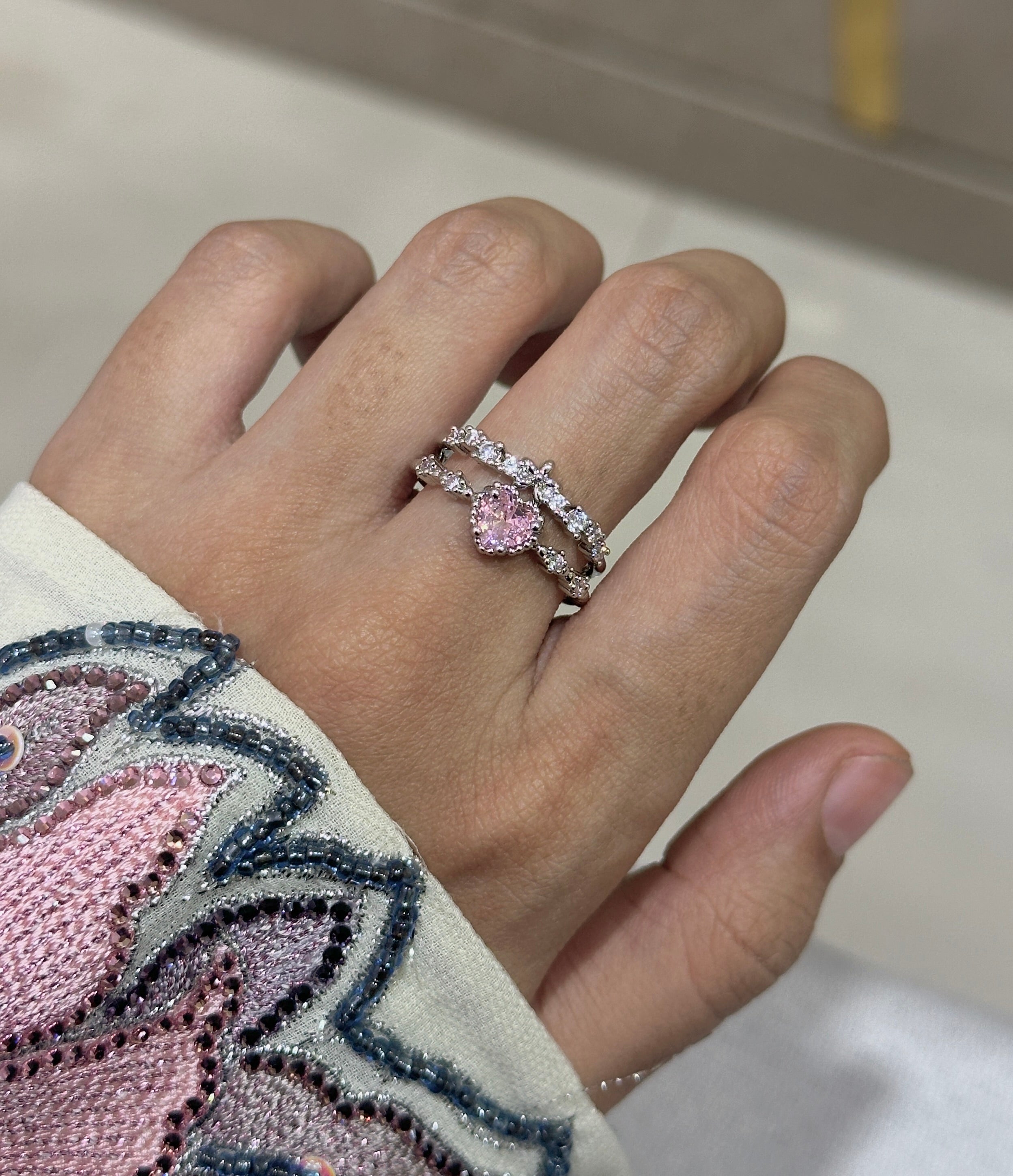 Pink diamond adjustable ring