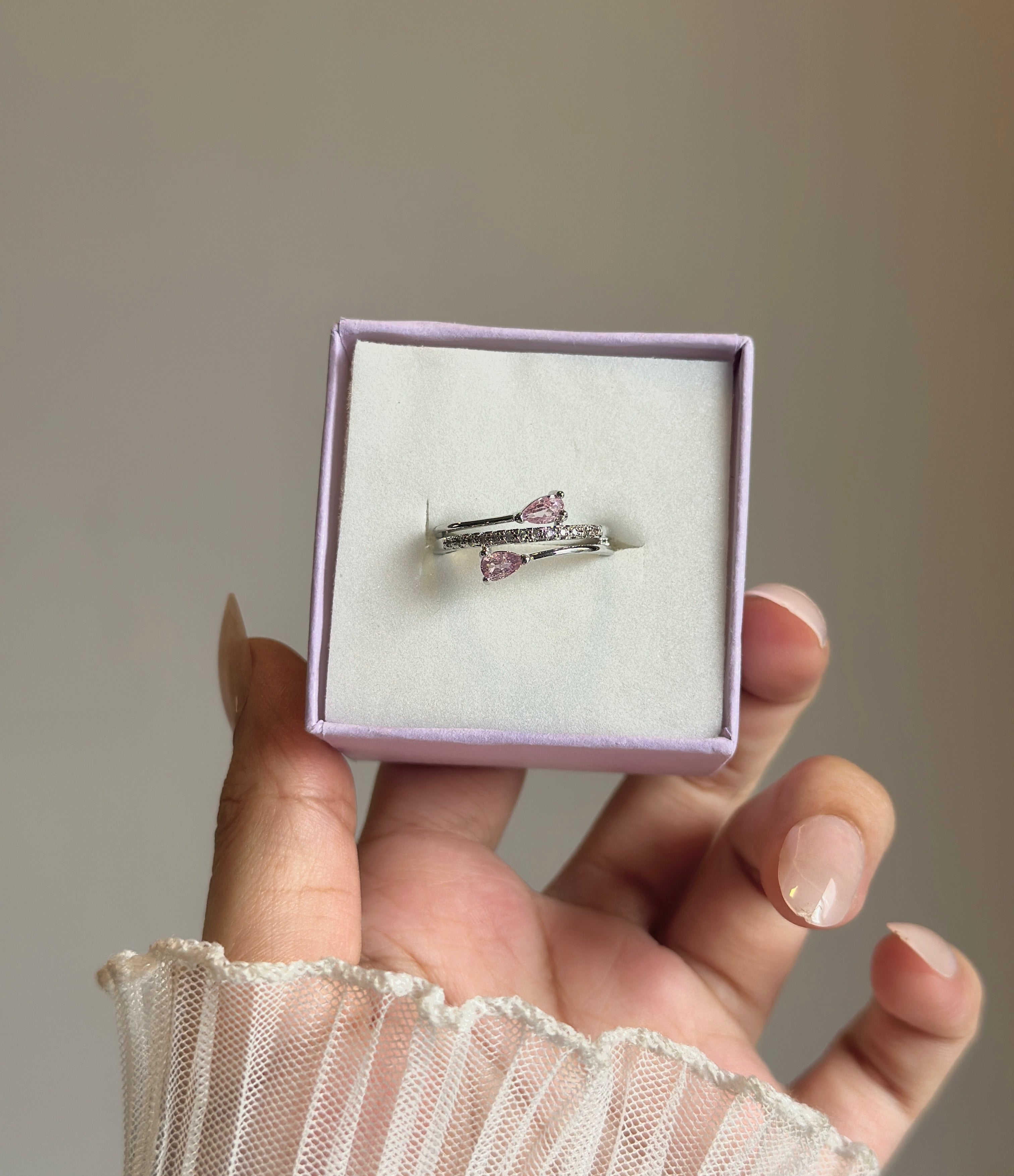 Pink diamond adjustable ring