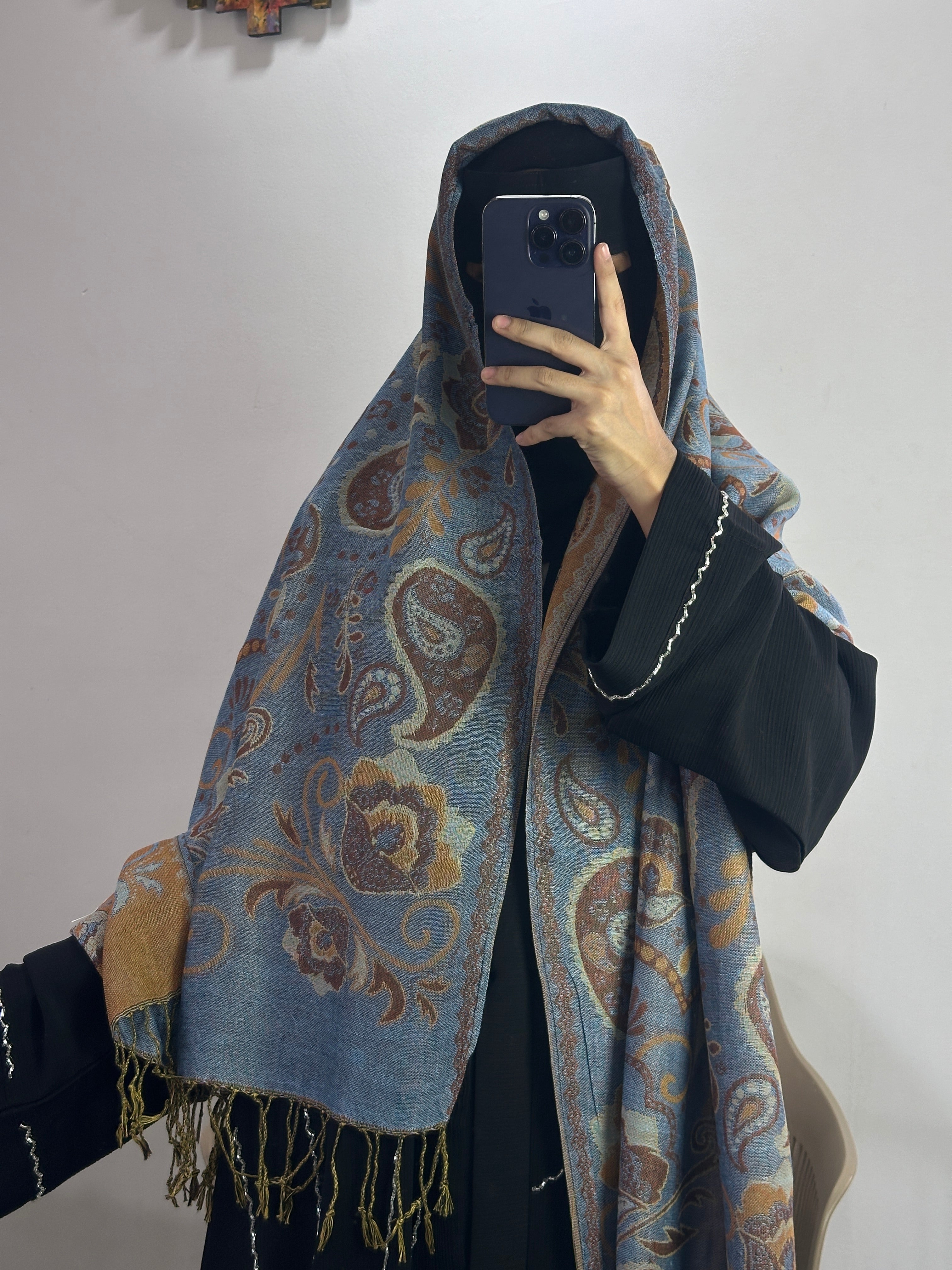 Luxury pashmina shawl - Denim