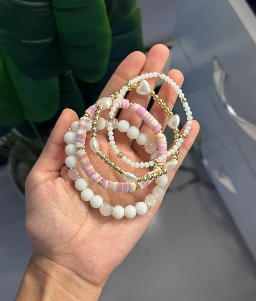 White bracelet stack
