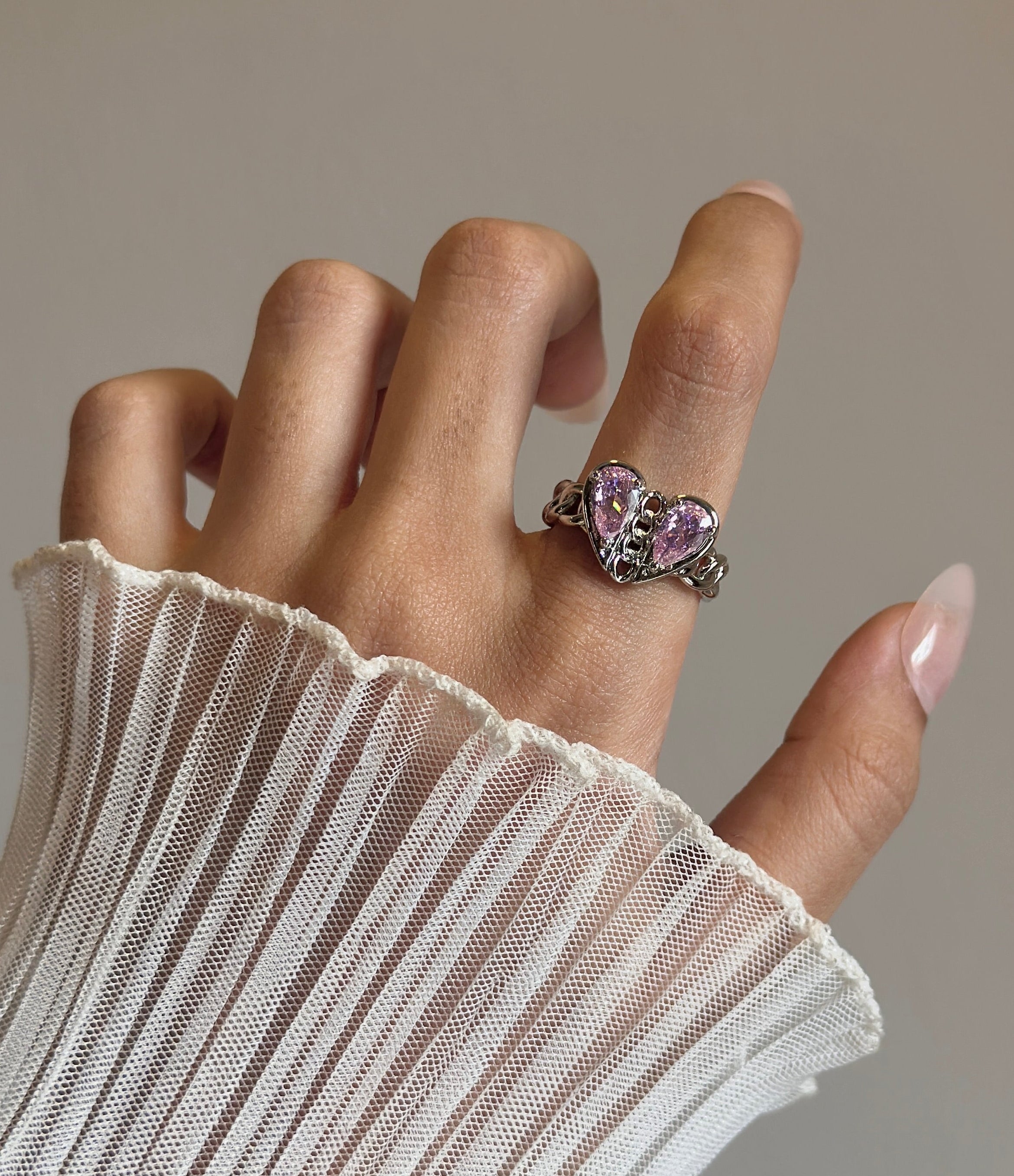 Pink diamond adjustable ring