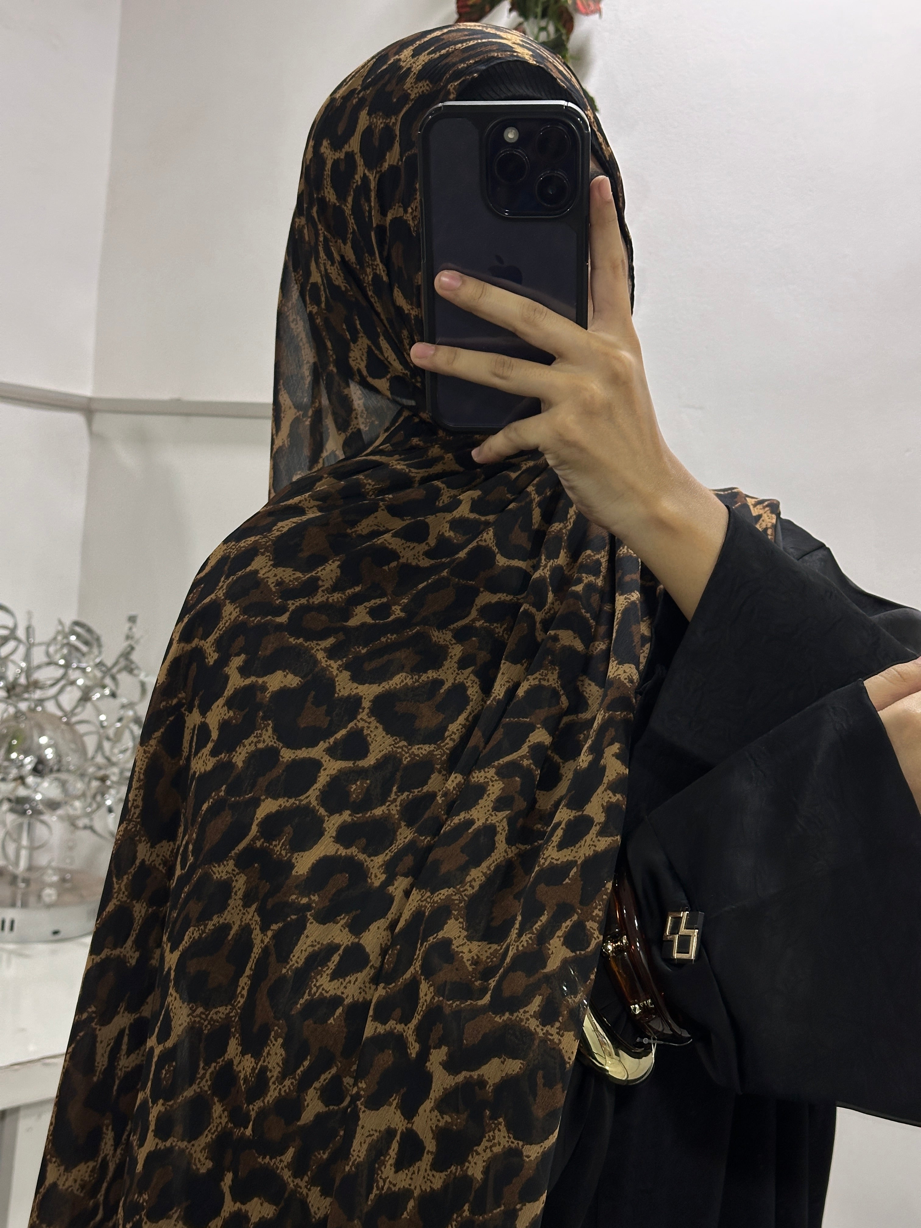 Leopard Printed Georgette Hijab - 2 Meter