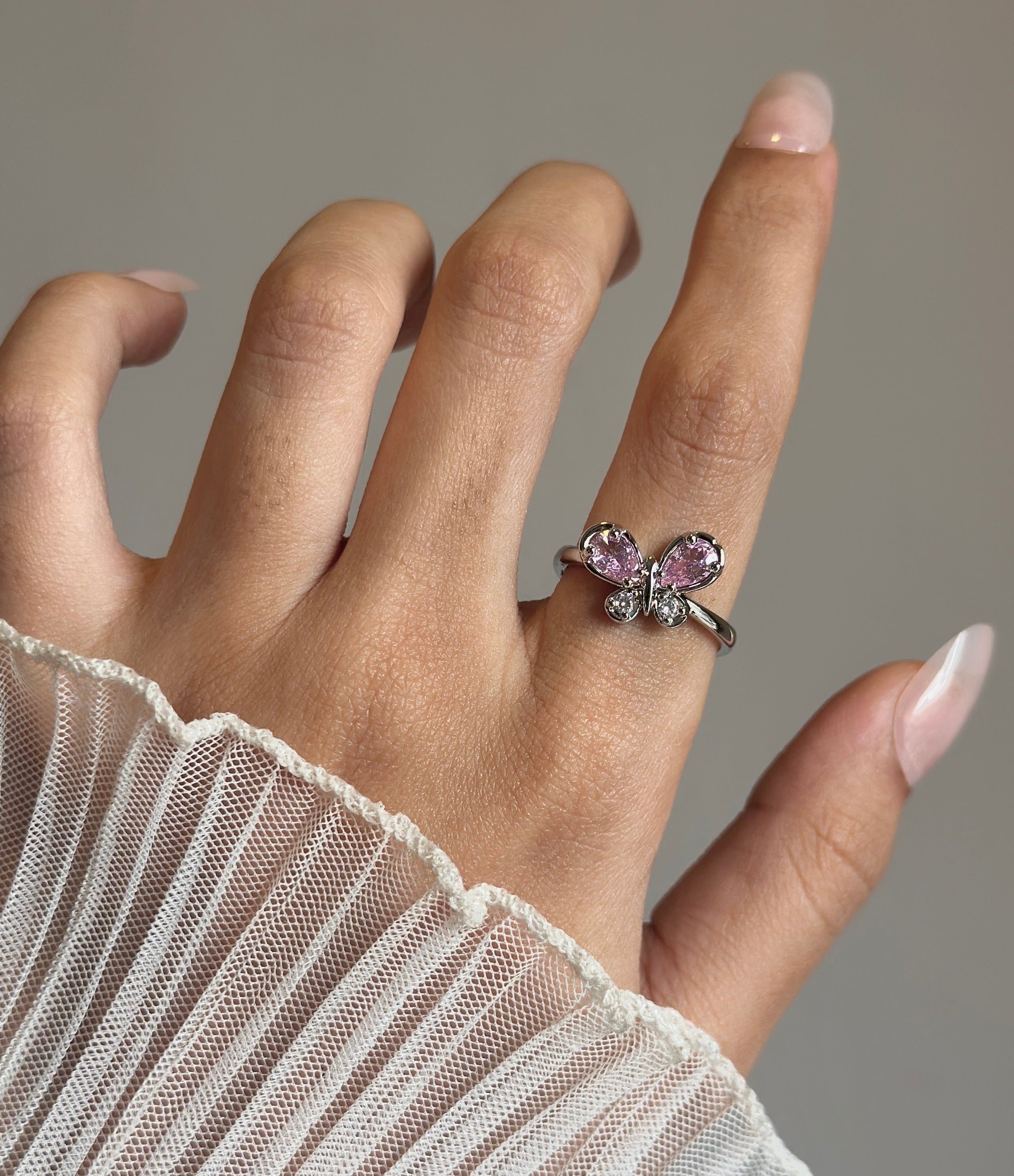 Pink diamond adjustable ring